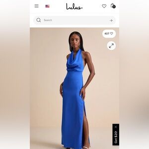 Lulu’s Blue Satin Halter Neck Dress